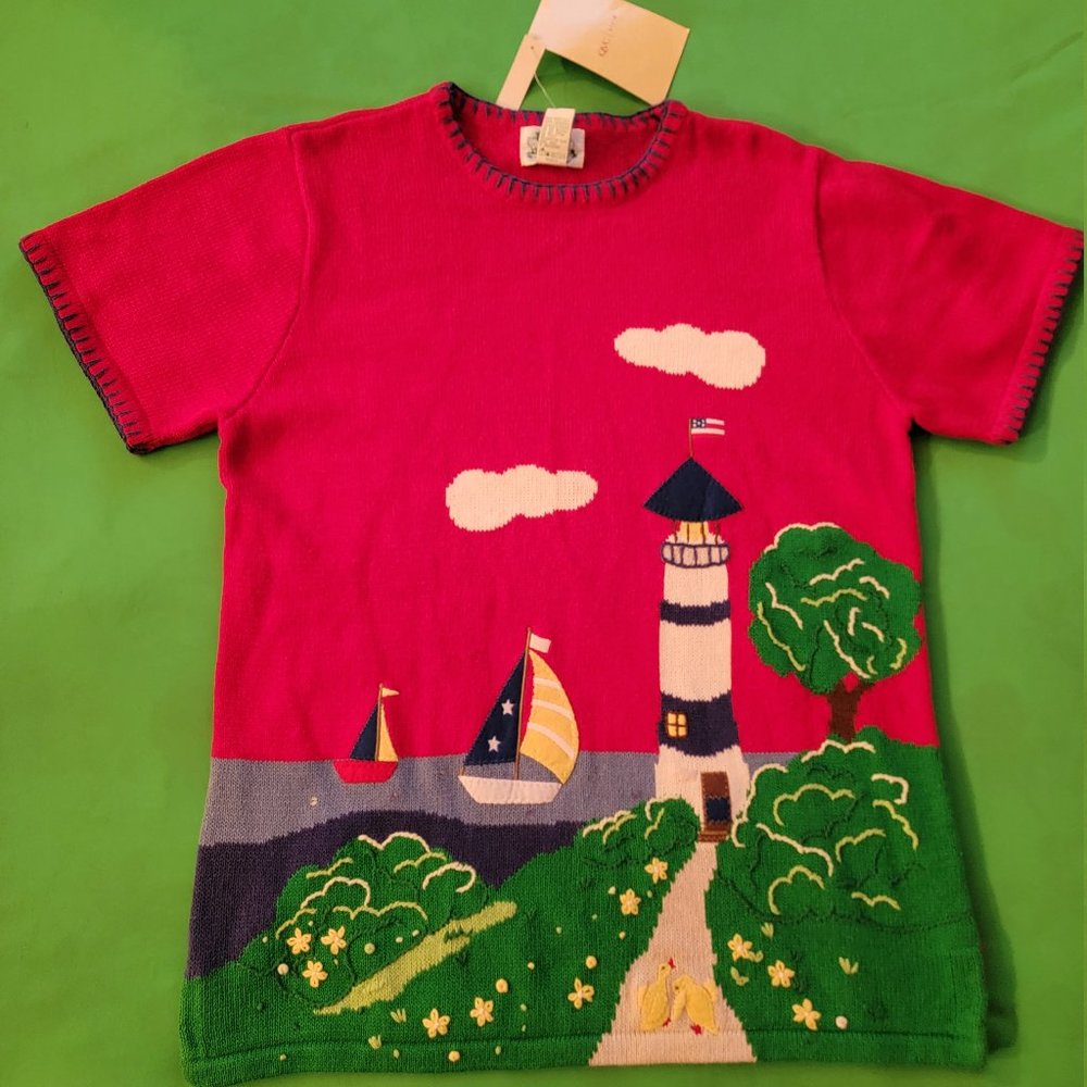 Quacker Factory Womens Sweater/Top, Red with Nautical Theme, Size M, NWT.